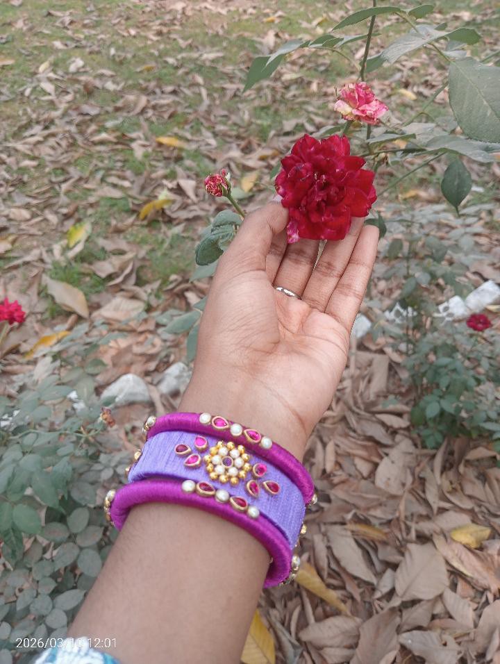Purple Silk Thread Bangle Set with Floral Pearl & Stone Work
